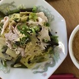 豚バラ肉と山菜のつけ麺